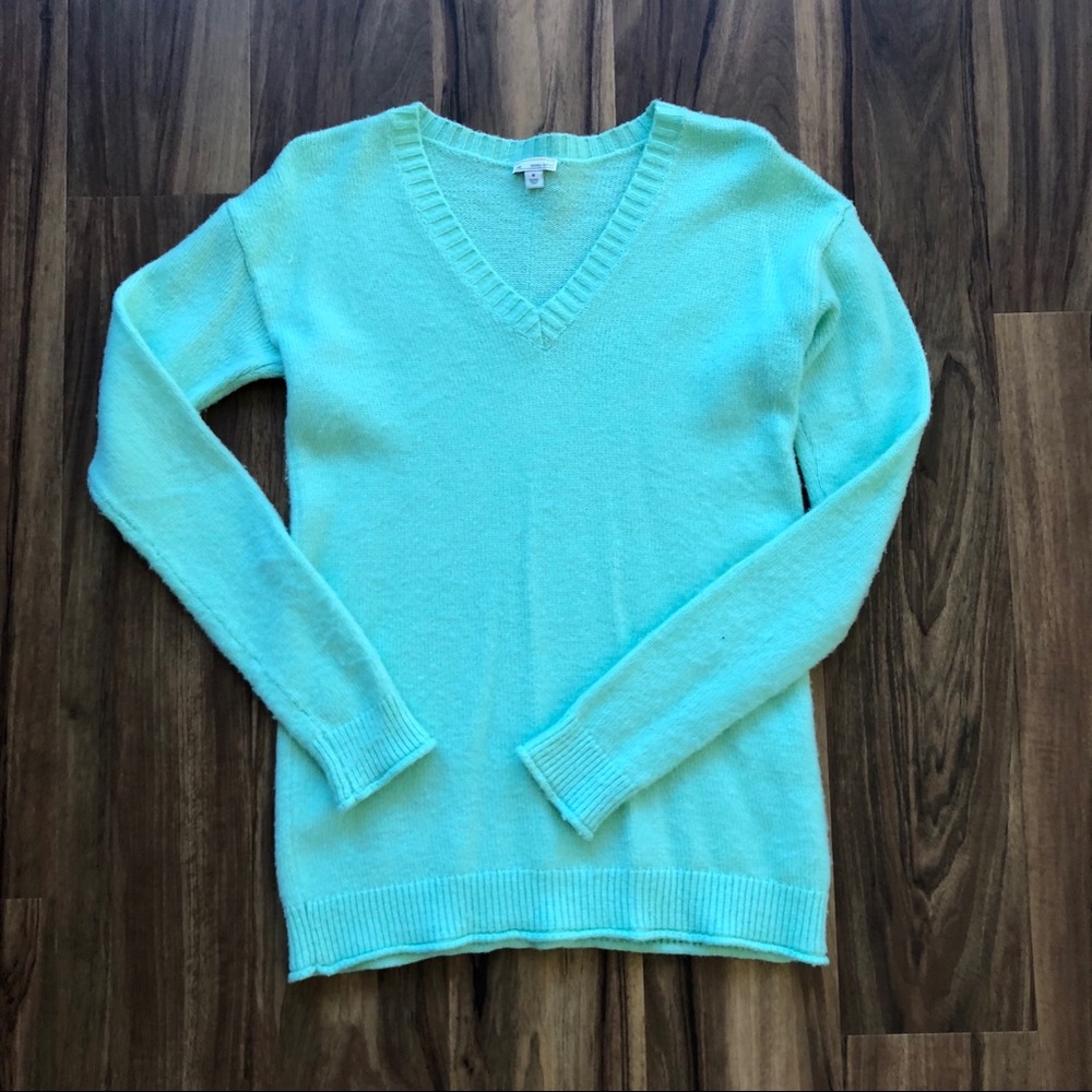 V-Neck Mint Green Sweater Soft Wool Blend